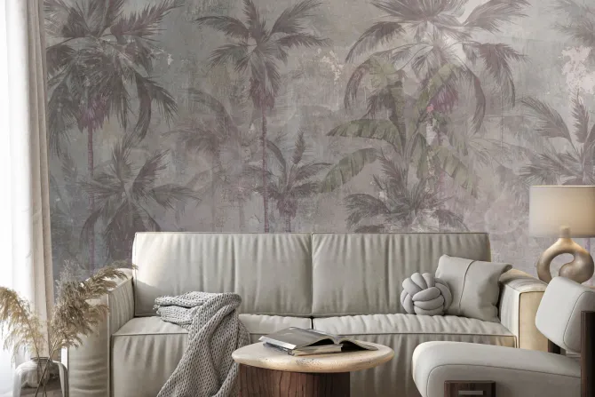 Fototapeta: Palmy na betonowym tle krajobraz w stylu industrialnym