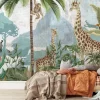 Fototapeta: Panorama dżungli ze zwierzętami na teksturowym tle