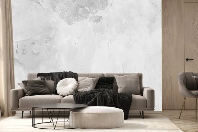 Fototapeta: Panorama of old cement wall painted white, peeling paint texture