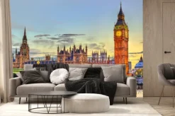 Fototapeta: Panorama oświetlonego londynu z big benem o zmierzchu