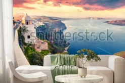 Fototapeta: Panorama pogodna. santorini wyspa. malowniczy wiosna wschód słońca