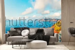 Fototapeta: Panorama pogodna. santorini wyspa. kolorowy wiosna widok offamous