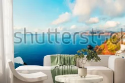 Fototapeta: Panorama pogodna. santorini wyspa. kolorowy wiosna widok offamous