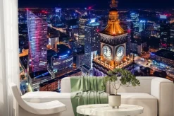 Fototapeta: Panorama warszawska nocą widok z góry