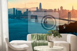 Fototapeta: Panorama widok na most i san francisco o zachodzie słońca