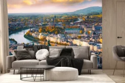 Fototapeta: Panorama widok na miasto salzburg z rzeką salzach