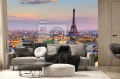 Fototapeta: Panoramiczny widok zachodu słońca w paryżu z wieżą eiffla