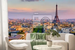 Fototapeta: Panoramiczny widok zachodu słońca w paryżu z wieżą eiffla