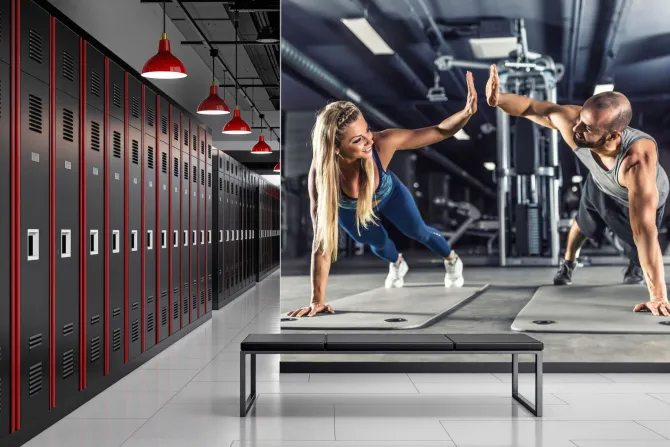 Fototapeta: Para sportowców ćwicząca na siłowni