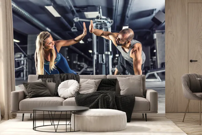 Fototapeta: Para sportowców ćwicząca na siłowni