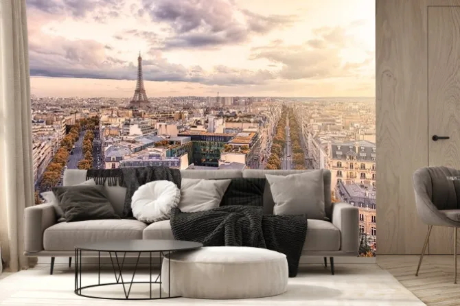 Fototapeta: Paris city with eiffel tower viewed from the arc de triomphe