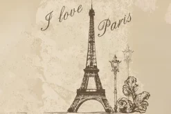 Fototapeta: Paryski wzór z wieżą eiffla na beżowym tle