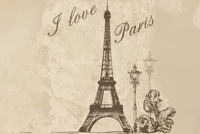 Fototapeta: Paryski wzór z wieżą eiffla na beżowym tle