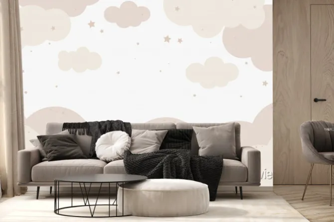 Fototapeta: Pastelowe chmurki i gwiazdki na niebie