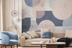 Fototapeta: Pastelowe figury geometryczne na tle z efektem betonu