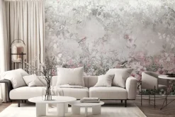 Fototapeta: Pastelowe kwiaty ptaki i motyle