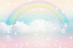 Fototapeta: Pastelowe niebo z kolorową tęczą i lekkimi chmurami