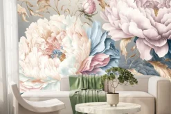 Fototapeta: Pastelowe piwonie ze złotawymi akcentami