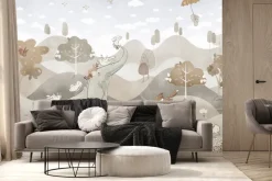 Fototapeta: Pastelowy krajobraz z uroczym słonikiem i zajączkami