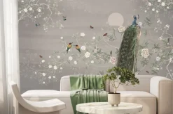 Fototapeta: Paw wróble motyle i orientalne kwitnące krzewy