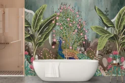 Fototapeta: Paw wśród tropikalnych roślin i kwiatów