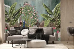 Fototapeta: Paw wśród tropikalnych roślin i kwiatów