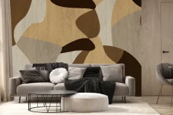 Fototapeta: Pawie pióra na abstrakcyjnym drewnianym tle geometryczne kształty