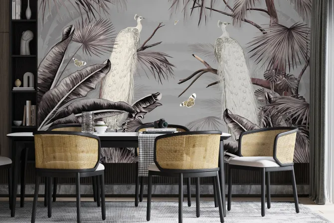 Fototapeta: Pawie ptaki w tropikalnym krajobrazie