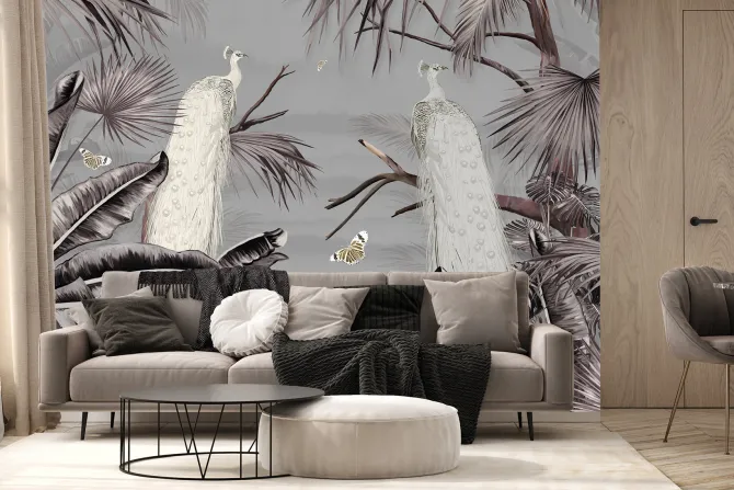 Fototapeta: Pawie ptaki w tropikalnym krajobrazie