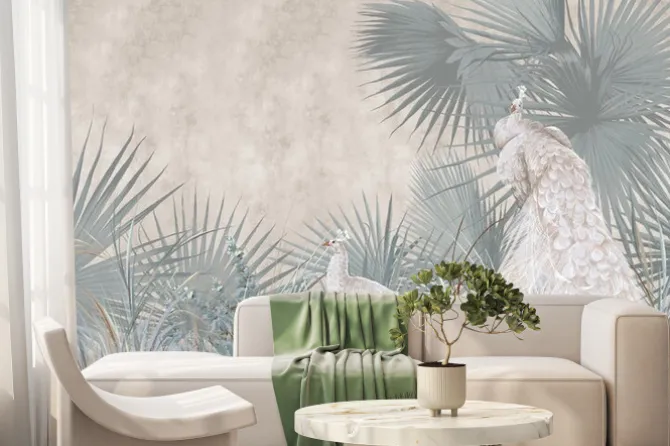 Fototapeta: Pawie wśród tropikalnych roślin