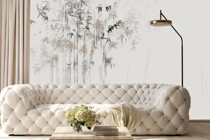 Fototapeta: Pędy bambusa i liście w stylu akwareli