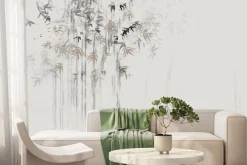 Fototapeta: Pędy bambusa i liście w stylu akwareli