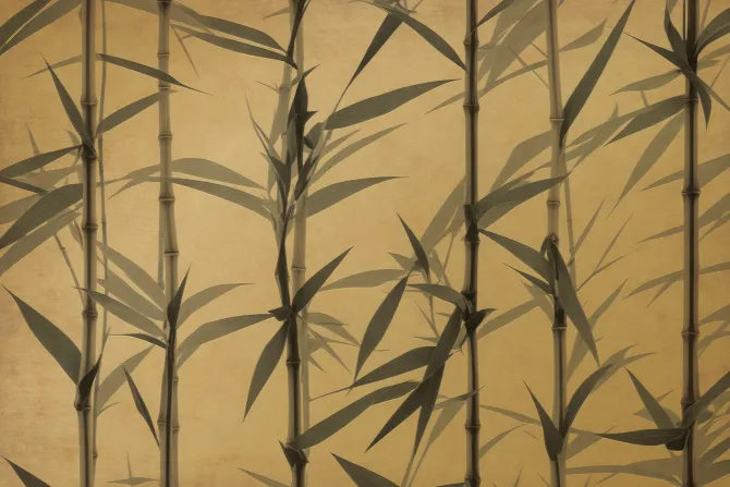 Fototapeta: Pędy bambusa na żółtym tle