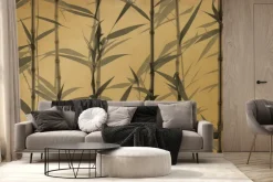 Fototapeta: Pędy bambusa na żółtym tle