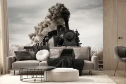 Fototapeta: Pędząca lokomotywa parowa po torach