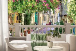 Fototapeta: Pejzaż toskanii z barwną roślinnością i starymi murami