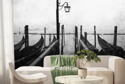 Fototapeta: Pejzaż wenecji o poranku z mgłą i gondolami