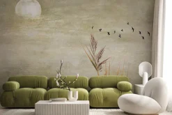 Fototapeta: Pełnia księżyca ptaki i trawa na tle betonu