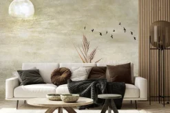 Fototapeta: Pełnia księżyca ptaki i trawa na tle betonu