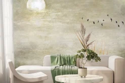 Fototapeta: Pełnia księżyca ptaki i trawa na tle betonu