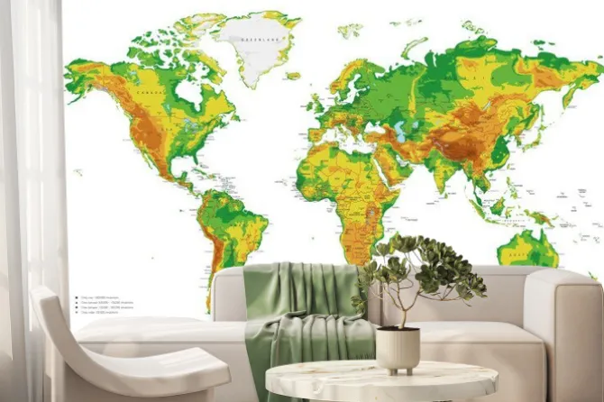 Fototapeta: Physical world map vector illustration with cities, countries