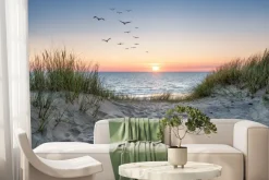 Fototapeta: Piaszczyste wydmy nad morzem i zachód słońca