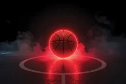 Fototapeta: Piłka do koszykówki z neonem we mgle