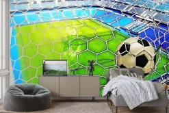 Fototapeta: Piłka nożna w siatce na tle boiska
