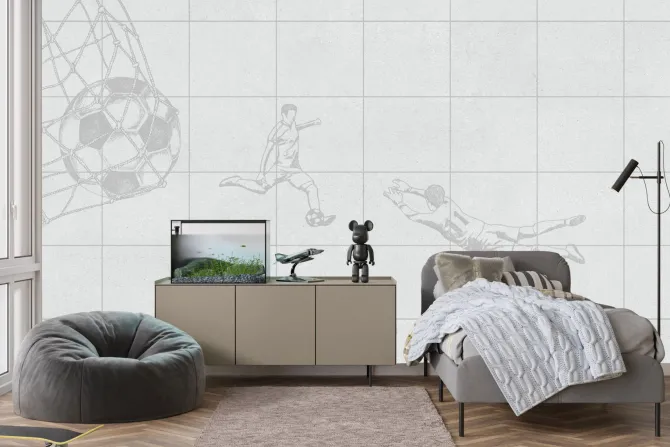 Fototapeta: Piłka nożna w siatce i piłkarze na teksturowym tle