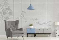 Fototapeta: Piłka nożna w siatce i piłkarze na teksturowym tle