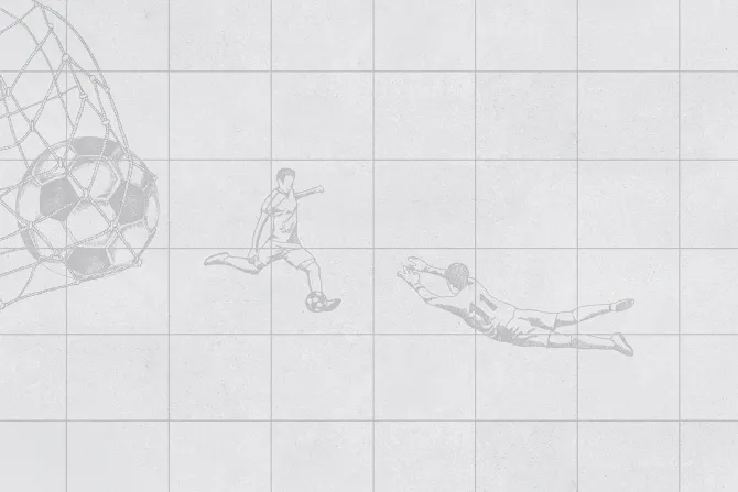 Fototapeta: Piłka nożna w siatce i piłkarze na teksturowym tle