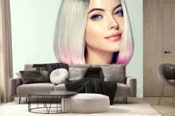 Fototapeta: Piękna kobieta farbowania włosów. modna fryzura. krótki krótki