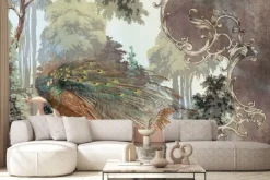 Fototapeta: Piękny paw wśród liści w stylu vintage