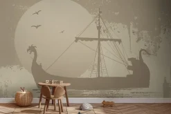 Fototapeta: Piracki statek na morzu na tle księżyca